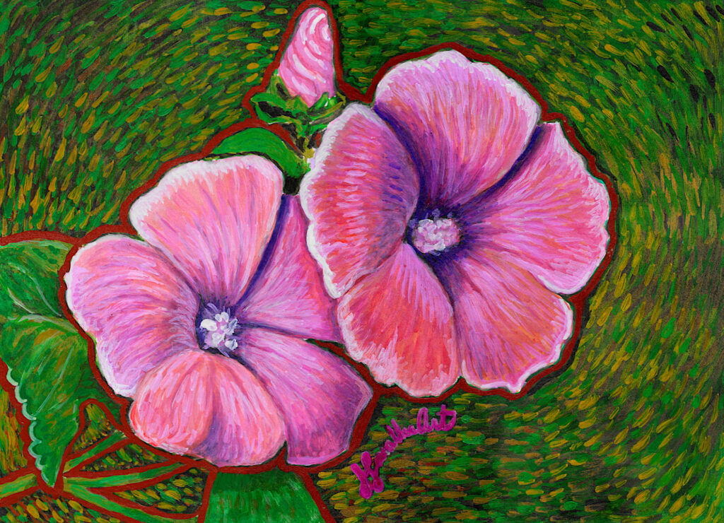 pink flowers, gouache 